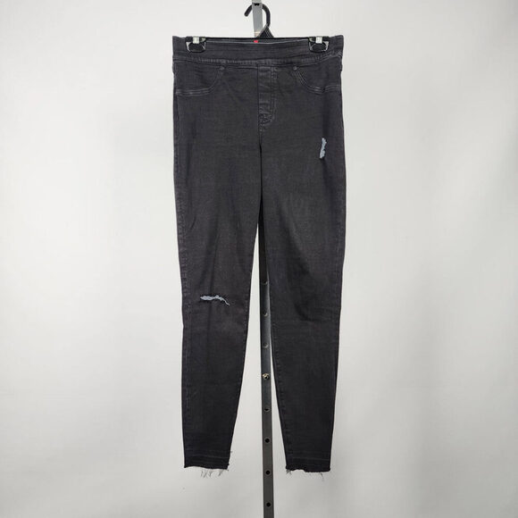 Spanx Black Cotton Distressed Skinny Jeans Size M - Picture 1 of 10